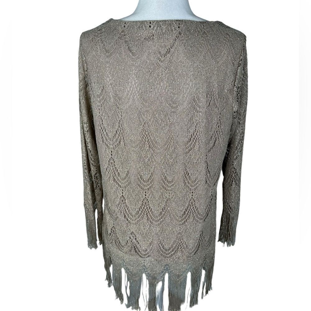 Chico’s Gold Metallic Scalloped Fringe Trim Dressy Top - Picture 7 of 11